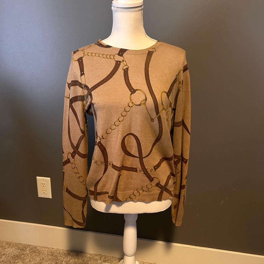 Ralph Lauren equestrian print, crew neck sweater. Size M